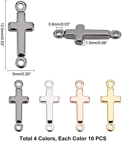 PandaHall 40pcs Cross Pendant Links 4 Colors 18K Gold Plated Cross Charms Double Loop Cross Links Brass Center Pendants for Prayer Necklace Jewellery Making Party Favor