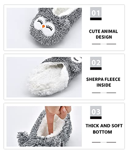Dicuird Womens Slipper Socks Low Cut Comfy&Warm Animal Non-Skid Bedroom Slippers(Owl, 8-10) #TOP1