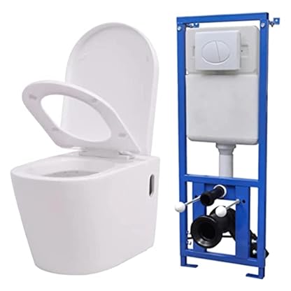 WYIPENGF Wand-WC mit verdecktem Spülkasten, Keramik, weiß, WC-Sitz mit Absenkautomatik, WC-Sitz mit Schnellverschluss für einfache Reinigung, einfache Befestigung, Standard-Toilettensitze