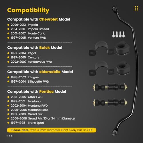 927-100 [33mm] Front Suspension Stabilizer Bar Link Kit Compatible with Chevrolet Impala Monte Venture, Pontiac Montana Grand Trans Sport, Buick Regal Century 1997-2016, Replace 10257316 by KAKSEY - Image 2