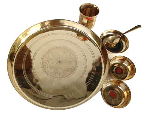 NG Traders KK Once Copper 6 PCs Set Bronze Kansya Thali Katori Bowl Dinner Plate Utensil Dinnerware Pure Kansa (Bronze) Thali Hotel Restaurant Dinner Set Thali Set