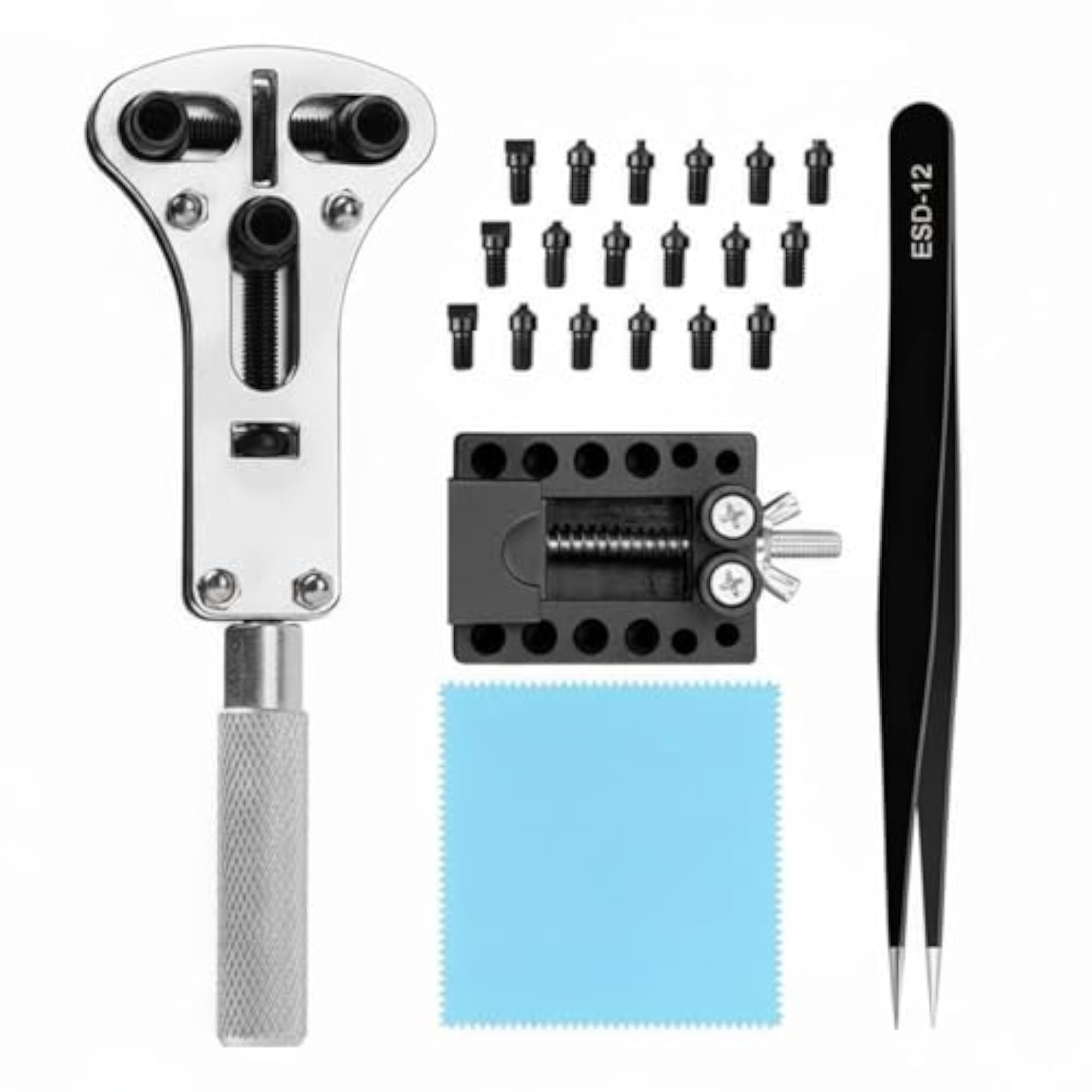 Knurled Handle Three-Jaw Watch Opener Replacement Bits Kit