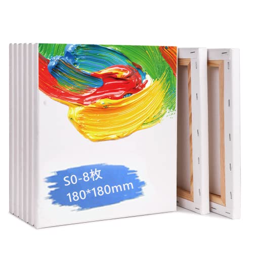 張りキャンバス S0 キャンバス画材 180X180MM 綿化繊混紡 ライト木枠 水彩画 油絵画など 絵画ボード アーティスト 部屋飾り 化繊綿 描画 画布 おもちゃ 絵画 工芸用品 室内インテリア 8枚/セット