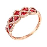 Wycian Stackable Ring Band for Women Lab Grown Ruby Engagement Ring 18K Yellow Gold Drill Row with 0.55CT Red Ruby and Diamond Size x 1/2 Solid Not Plated Popular for Ladies Anniversary