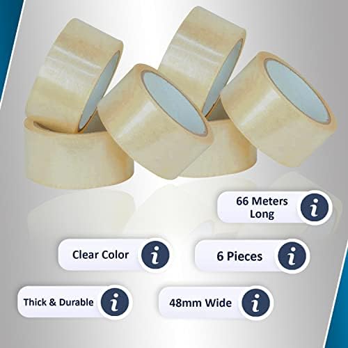 Clear Tape for Packing Boxes, Parcel Packaging | Strong Clear Packing Tape for Moving House, Cardboard Box, Cartons and Gifts | Heavy Duty Clear Parcel Tape. Pack of 6 Rolls (48mm width x 66m long)