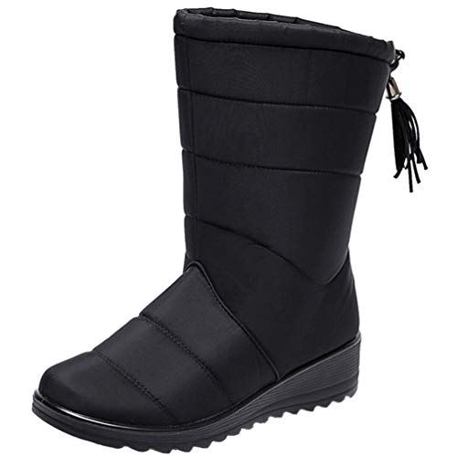 Holibanna Botas femininas de cano médio para neve e inverno forradas de pelúcia, botas de cano baixo