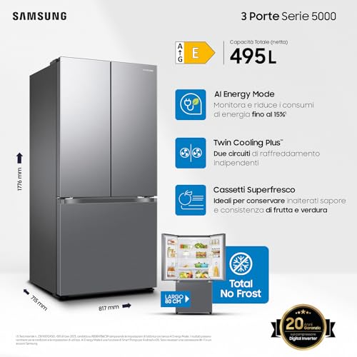 Samsung Frigorifero 3 Porte Ai RF50C510ES9/EF, Wifi+Ai Energy Mode, Twin Cooling Plus, 496 L, Lxaxp: 81,7 X 177,6 X 71,5 Cm, Metal Inox - 2