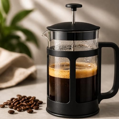 Image of French Press Coffee Maker, 600 ml | Heat-Resistant Borosilicate Glass Carafe, 4-Level Stainless Steel Filtration & Spill-Free Spout for Rich Coffee, Tea and Cold Brew | Brews rich, full-bodied coffee in minutes with a 4-level stainless-steel filter and smooth, mess-free pouring.