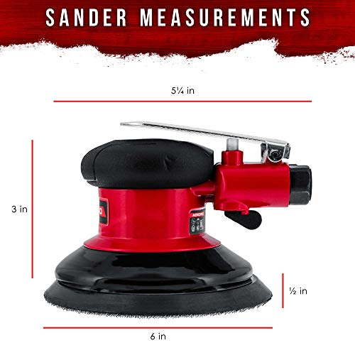 Tcp Global Professional Heavy Duty 6" Dual-Action Random Orbit Air Palm Sander With Both Psa And Hook & Loop Backing Pads - Orbital Pneumatic Sanding Disc Sander - Automotive Body Shop, Woodworking #TOP1