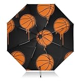 J JOYSAY Basketballs Black Umbrella for Rain Folding Portable Windproof Umbrellas for Girls Teenage