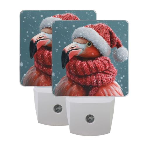 Image of Christmas Flamingo Night Lights 2 Pack Plug-in Wall Led Nightlight Auto Dusk-to-Dawn Sensor Lamps for Bedroom Kitchen Bathroom