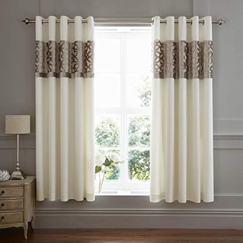 Catherine Lansfield Lattice Cut Velvet 66 x 72 Inch Eyelet Curtains Natural