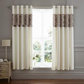 Catherine Lansfield Lattice Cut Velvet 66 x 72 Inch Eyelet Curtains Natural