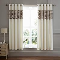 Catherine Lansfield Lattice Cut Velvet 66x72 Inch Lined Eyelet Curtains Two Panels Natural