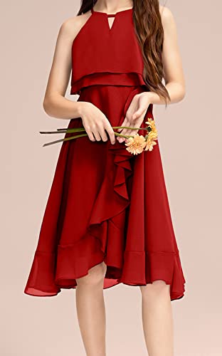 Galawaqe Kids A-Line Halter Neck Chiffon Junior Bridesmaid Dresses Fancy Girl Dress Wedding Elegant Party Gown 5-14 Years Wine Red #TOP3