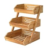 G.a HOMEFAVOR Cesta de Frutas Frutero de 3 Niveles Madera de Pino, Soporte para Verduras, Estante para Aperitivos Y Encimera De Cocina