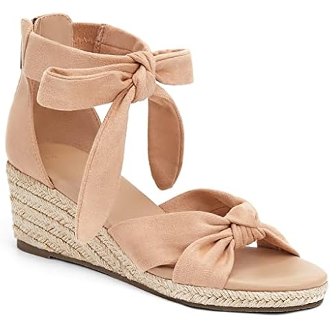 R.gallica Women's Espadrilles Wedges Sandals High Heels Open Toe Bowknot Zipper Suede Lace Up Ankle Strap Shoes Cover