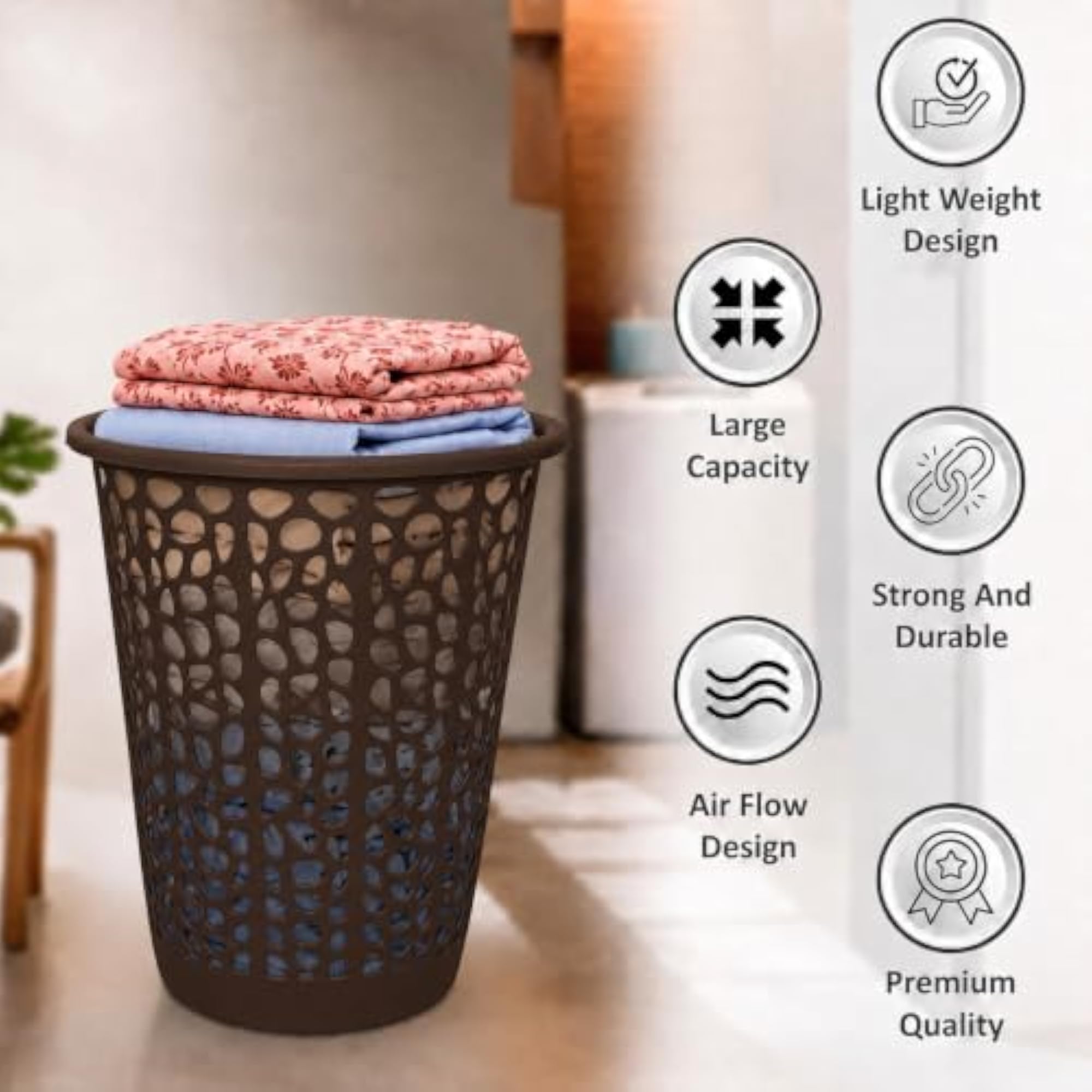 Plastic Large 55 Ltr Laundry Basket with Lid