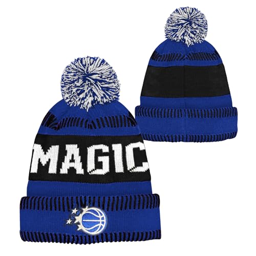 Outerstuff NBA Kids Youth 8-20 One Size Team Color Primary Logo Sports Tech Knit Cold Weather Basketball Pom Beanie Hat - Orlando Magic - Blue