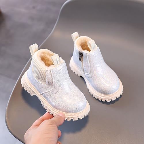 Girls Winter Ankle Boots Side Zip Fuzzy Fleece Lined Slip On Warm Casual Short Booties Faux Leather Combat Boot2