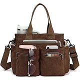 Corduroy Tote Bag for Women, 10 Pockets Large Travel Crossbody Messenger Bag with Adjustable Strap, Lightweight Top Handle Laptop Work Shoulder Bags, Deep Size Purse for College, Travel, Daily