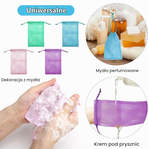8 saszetek na mydło w jednolitym kolorze, kolorowe woreczki ze sznurkiem, 10 x 15 cm, saszetki na peeling do ciała, solidne woreczki na mydło do mycia i suszenia (4 kolory)