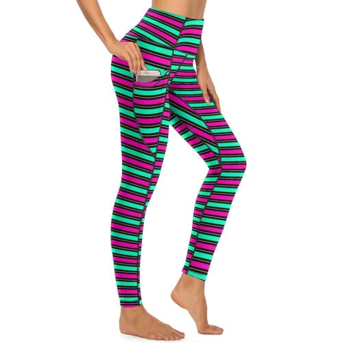 Pantalon de yoga rétro imprimé ligne de couleur taille haute chic