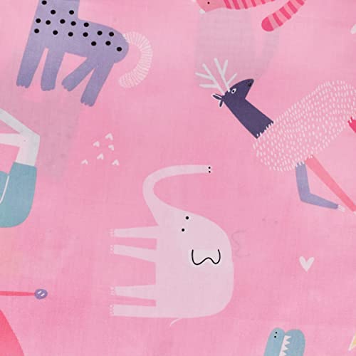 J-Pinno Pink Animals Cats Chick Leopard Elephant Deer Twin 100% Cotton 3 Pieces Sheet Set For Kids Girls Children, Flat Sheet + Fitted Sheet + Pillowcase Bedding Decoration Gift Set #TOP2