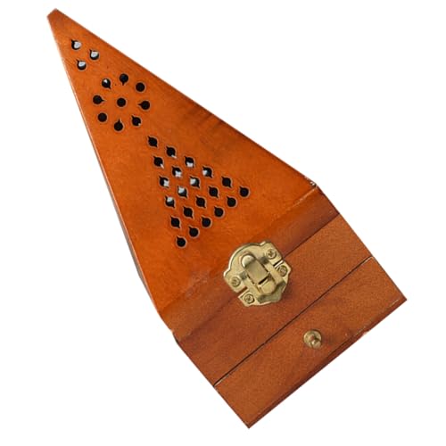 NULYLU Wooden Pyramid Incense Burner Holder Compact Desktop Censer for Home Decor Air Purifying Stick Holder for Bedroom Office Sauna Handcrafted Wooden Incense Box with Hollow Carving