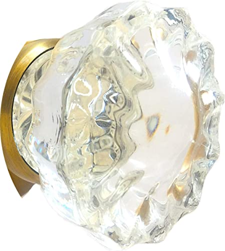 Rousso's Reproductions 4 Knobs (2 Pair) Solid Glass Knobs And Spindles. Perfect Vintage Replacements For Antique Or Replica Hardware (Polished Brass) #TOP6