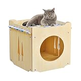 kathson Cat House Rabbit Hideout Stackable Cat Cube with Hammock Kitten Wood Bed Cave Sleeping and C