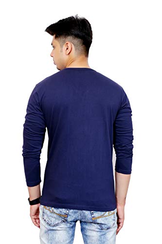 Image of Men's Cotton Full Sleeves V-Neck Casual T-Shirt (Blue)