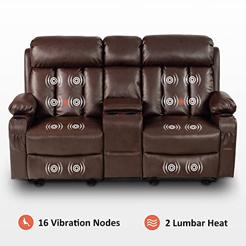 Mcombo Electric Power Loveseat Recliner, Faux Leather Power Reclining Sofa With Heat And Massage, Usb Ports, Cup Holders For Living Room 6095 (Loveseat Recliner With Console, Dark Brown) #TOP3
