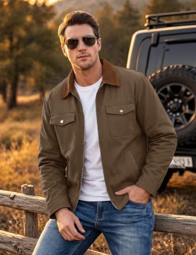 Image of Cotrasen Men's Washed Cotton Work Jacket Quilted Lined Workwear Jackets