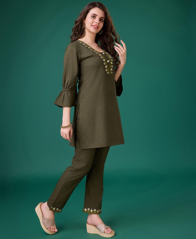 Image of MOJILAA Women Linen Floral Print Causal Co-ord Set | Linen Co-ord Set | Printed Co-ord Sets | Causal Wear | A-line Co-ord | Top and Bottom Wear