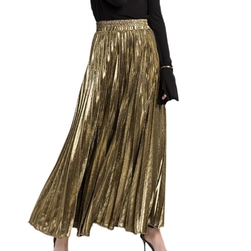 Women's Skirts 2025 Check Pleated Maxi High Waist Harajuku Large Swing Gold Ladies Fashion Casual Outings