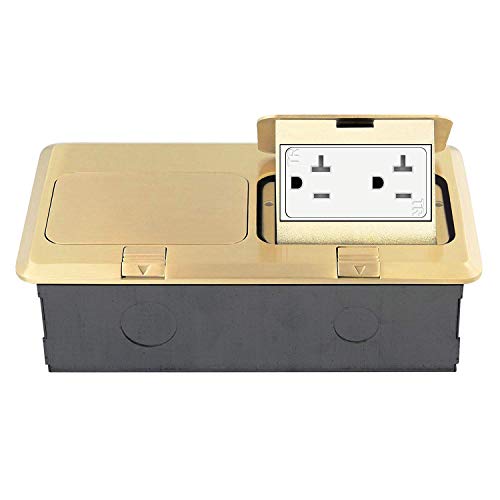 Hot Deals ENERLITES Dual Pop-Up Floor Box Kit, 8.68" X 4.75" Cover, 20A Tamper-Weather Resistant Receptacle Outlets, Watertight Gasket, Corrosive Resistant Hardware, 962301-C, Brass