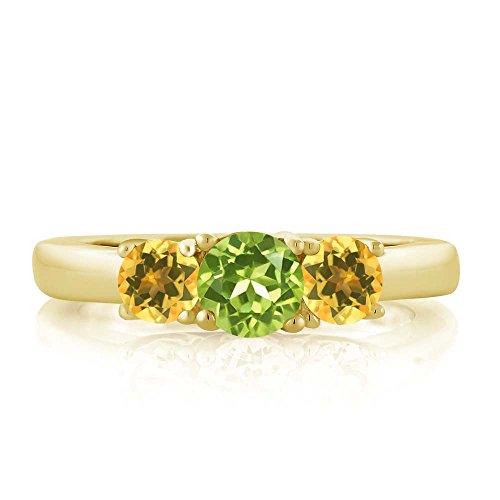 Gem Stone King 18K Yellow Gold Plated Silver Wedding Jewelry Bridal Ring 1.02 Ct Round Green Peridot Yellow Citrine2