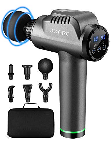 OMORC Pistolet de Massage Musculaire, Masseur de Muscle Profonds Massage Gun avec 30 Niveaux Réglables, 6 Têtes Massage Ecran LCD, Super Silencieux pour Sport Gym Maison