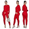 Two-Pieces-Outfits-for-Womens-Solid-Sweatsuit-Long-Sleeve-Tights-Long-Pants-Sport-Suits-Tracksuits Sweatsuits Set Womens 2 Pieces Outfit for Sportswear Tracksuits Long Sleeve Pullover Drawstring Sweatpants With Pocket (Red,S)