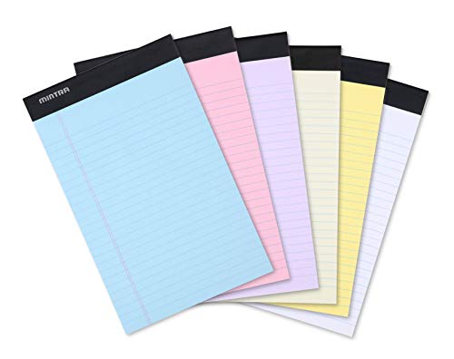 Mintra Office Legal Pads - 50 Sheets per Notepad - Micro perforated Writing Pad / Notebook Paper for School, College, Office, Work (Basic 6pk - (Pastel Set 2), 5in x 8in (Narrow Ruled))