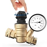 RVGUARD RV Water Pressure Regulator Valve With An Adjustable Knob, Tool-Free, CSA Approved, Lead-Free Brass Water Pressure Reducer with Gauge and Inlet Screen Filter for RV Camper Travel Trailer