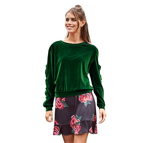 La Mujer Invierno Casual Blusa Cuello Redondo Camiseta Interior Terciopelo Oficina Top tee, Longra (Verde, 2XL)