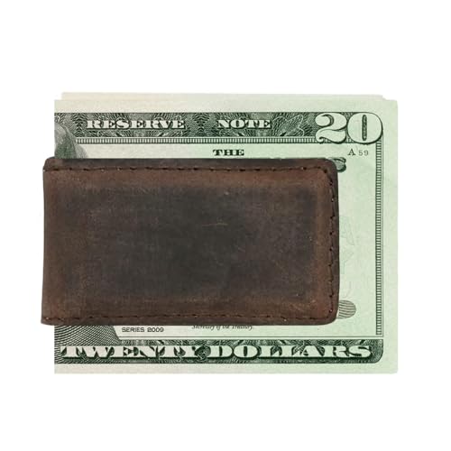 Real Leather Creations Brown Vintage Naturally Distressed Genuine Leather Money Clip – Magnetic - American Factory Direct - Made in USA FBA487