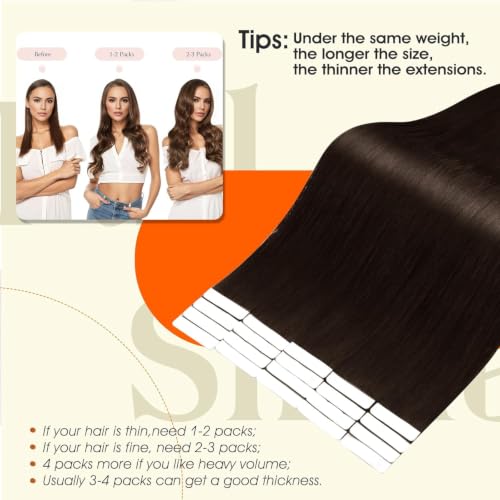 Image of Full Shine Invisi Edge Tape in Hair Extensions, Dark Brown 16 Inch