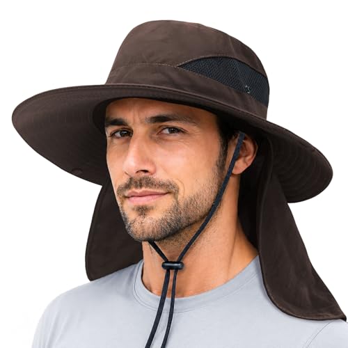 Image of PFFY Sun Bucket Hats for Men Women Fishing Hat Wide Brim Hat with Neck Flap