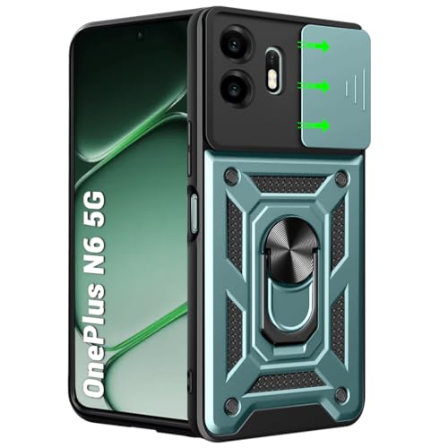 Image of TheGiftKart Tough Armor Bumper Back Cover Case for OnePlus N6 5G | Sliding Camera Cover, Kickstand & Ring Holder | 360 Degree Protection Back Case Cover for OnePlus N6 5G (PC & TPU, Green)