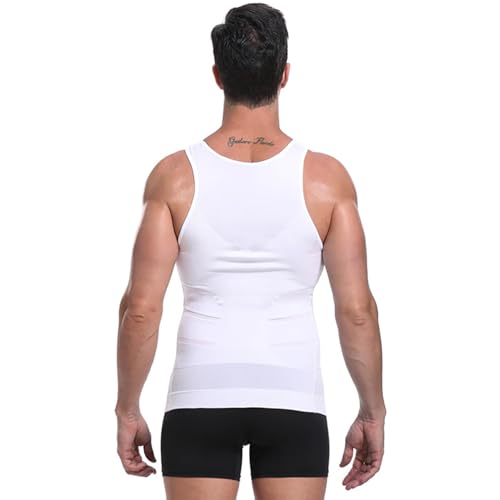 Image of Wearslim Men Compression Shirt For Workout Vest Abs Abdomen Slim Body Shaper Undershirt Slimming Shirt to Hide Gynecomastia Stretchable Tummy Tucker Vest - Pack of 2 - (Black & White)