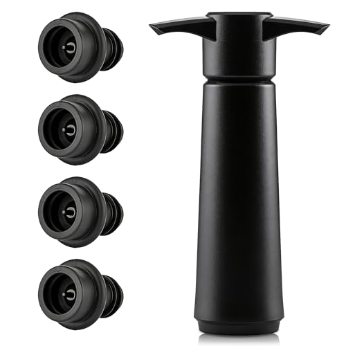 Wine Vacuum Pump with 4 Wine Bottle Stoppers, Reusable Wine Stopper Set for Wine Bottles, Vacuum Wine Preserver Pump Keeps Wine Fresh