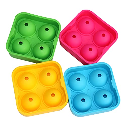 4 Pièces Moule à Glaçons Rond, Moules à Glaçons en Plastique avec Couvercles, Bac à Glaçons Rond, pour le Vin et Diverses Boissons, Quatre Couleurs, 12,5 x 12,5 x 5 cm